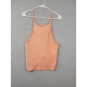 Lulus Road Tripper Coral Sweater Knit Tie Back Crop Top Women's Large